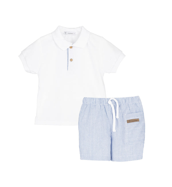 CALAMARO 11317 COMPLETO POLO M/C +PANTALONCINO A RIGHE AZZURRO E BIANCO