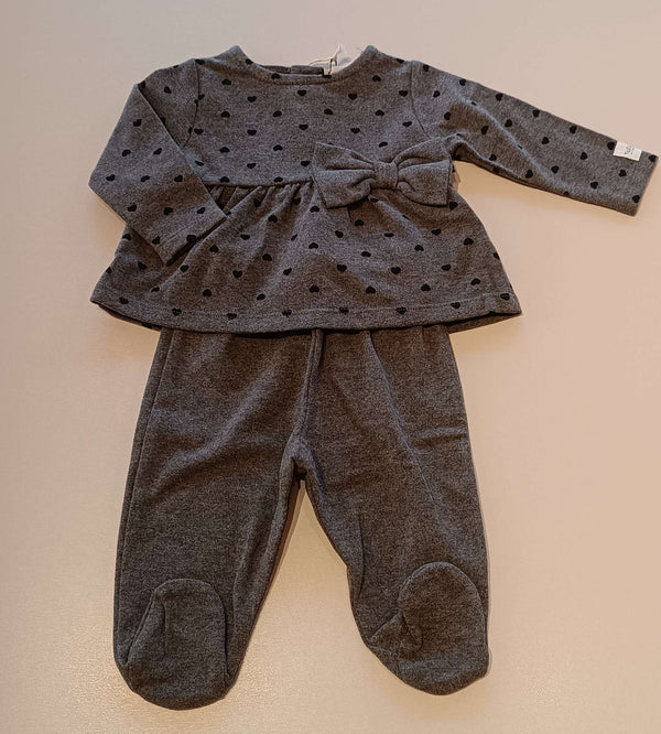 NANAN COMPLETO PUNTO MILANO GRIGIO CON CUORICINI