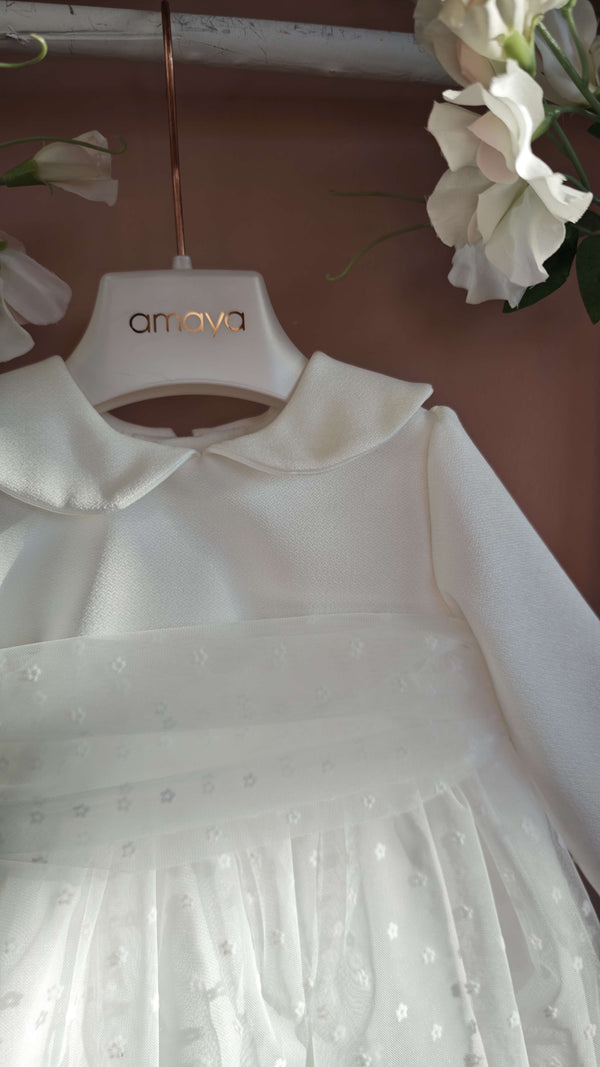 AMAYA ABITO BATTESIMALE CON FIORELLINI SUL TULLE 621155