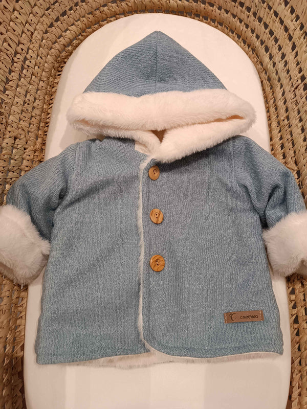 CALAMARO CAPPOTTINO AZZURRO POLVERE CON PELLICCIOTTO BIANCO INTERNO 14019