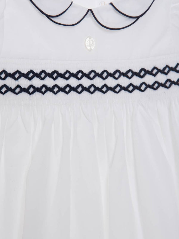 PATACHOU ABITO BIANCO CON PUNTO SMOCK E RICAMI BLU