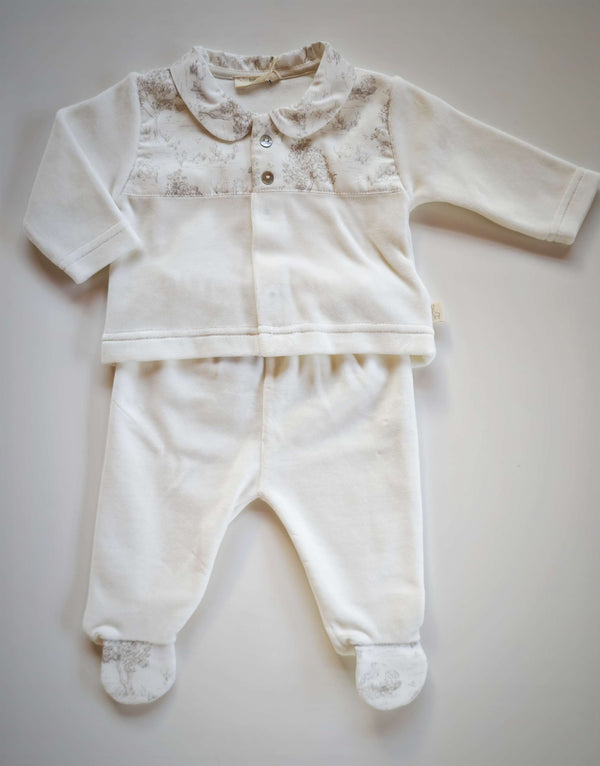 BABYGI COMPLETO DUE PEZZI CINIGLIA PANNA CON COLLETTO COUNTRY