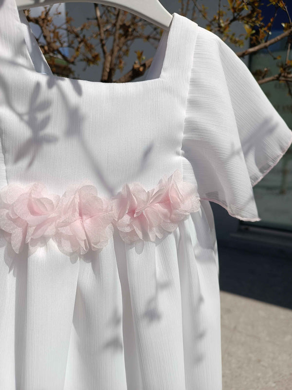 GRANLEI ABITO BIANCO E ROSA CRÊPE GEORGETTE
