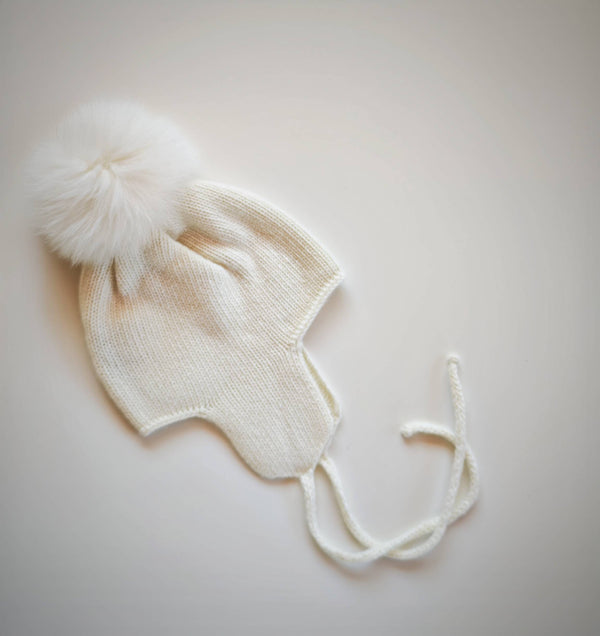 JO MILANO CAPPELLO CON ORECCHIE E POM POM VOLPE PANNA