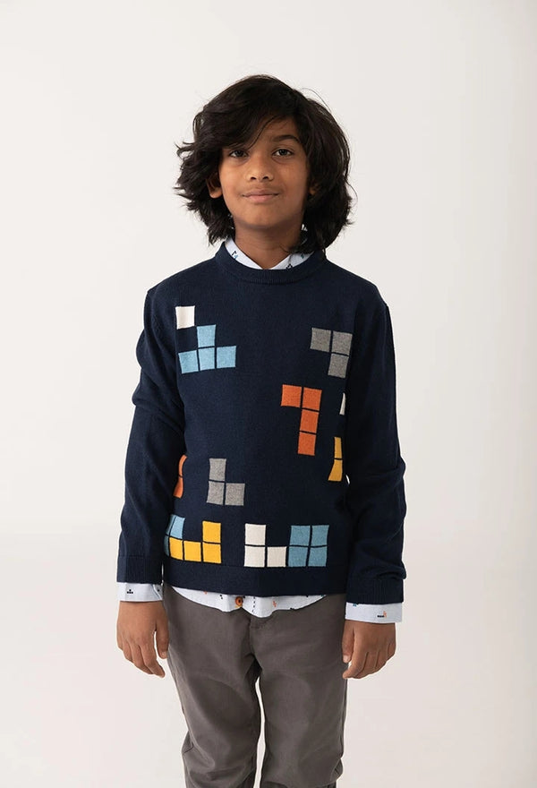 BOBOLI MAGLIONE GEOMETRICO BLU 732204