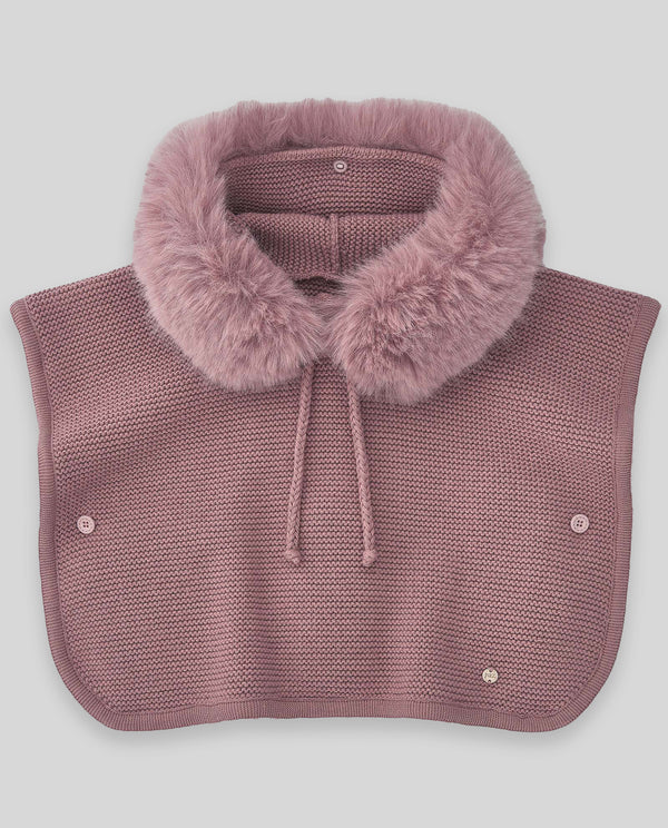 PAZ RODRIGUEZ PONCHO "ESENCIAL" CON PELLICCIA ROSA BLUSH