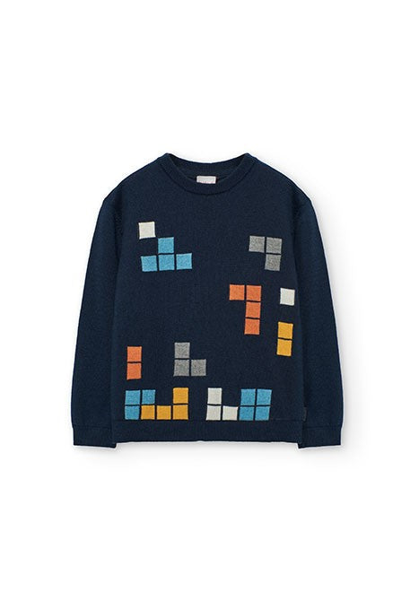 BOBOLI MAGLIONE GEOMETRICO BLU 732204