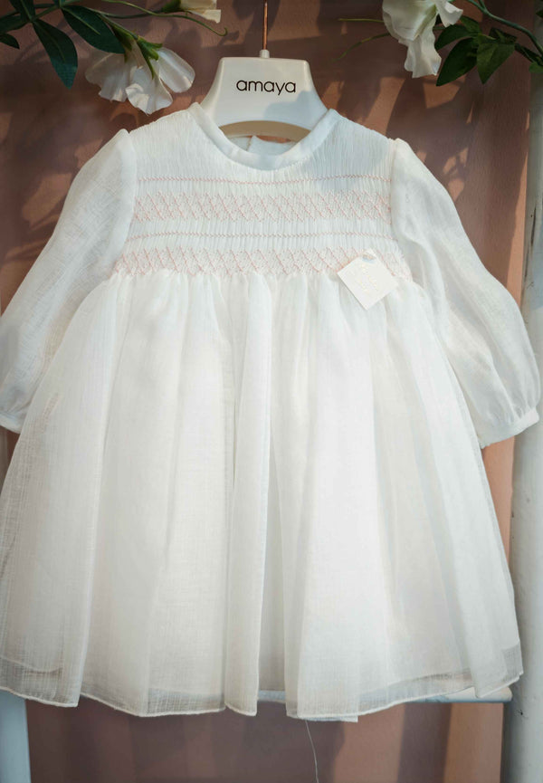 AMAYA ABITO BATTESIMALE PUNTO SMOCK CRUDO ROSA 190027