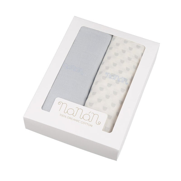 NANAN SET 2PZ MUSSOLE 120X120 AZZURRE