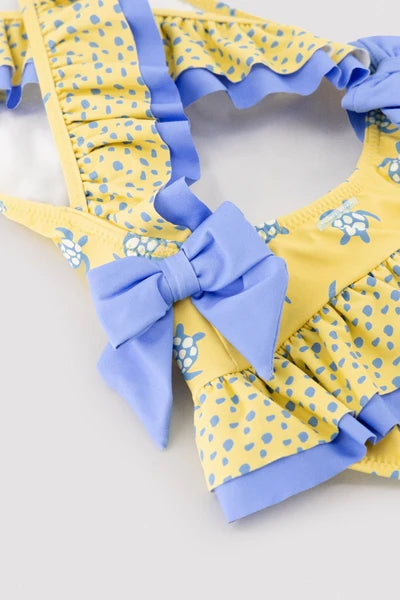 YSABEL MORA Costume da bagno per bambina con volant e fiocchi, stampa tartaruga 95137
