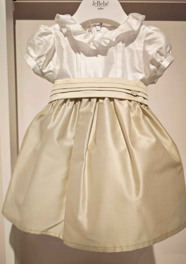 LE BEBè LBG6327 ABITO BIANCO ECRù CON FIOCCO SUL RETRO