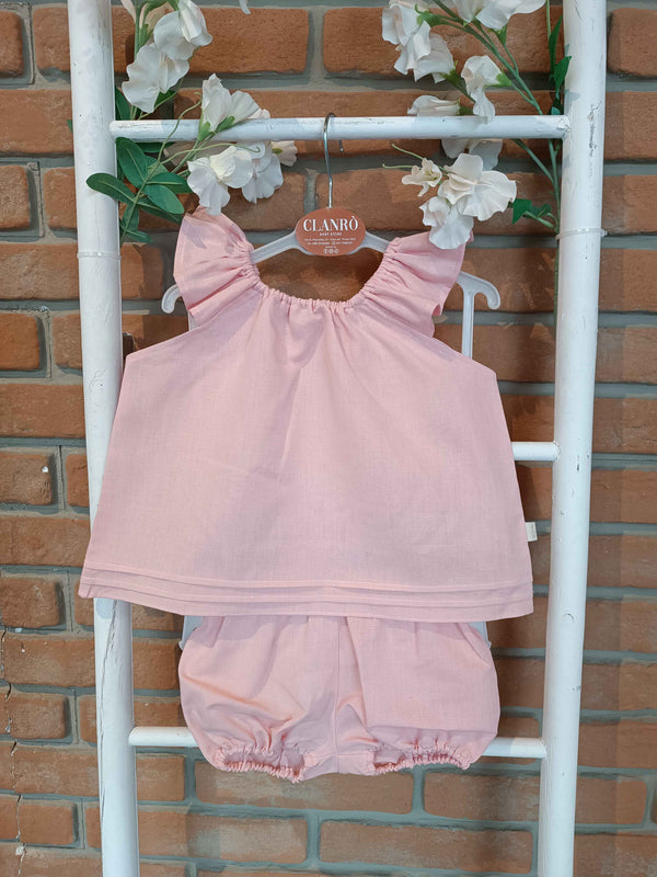 BABYGI COMPLETO BLUSA E CULOTTE IN LINO ROSA