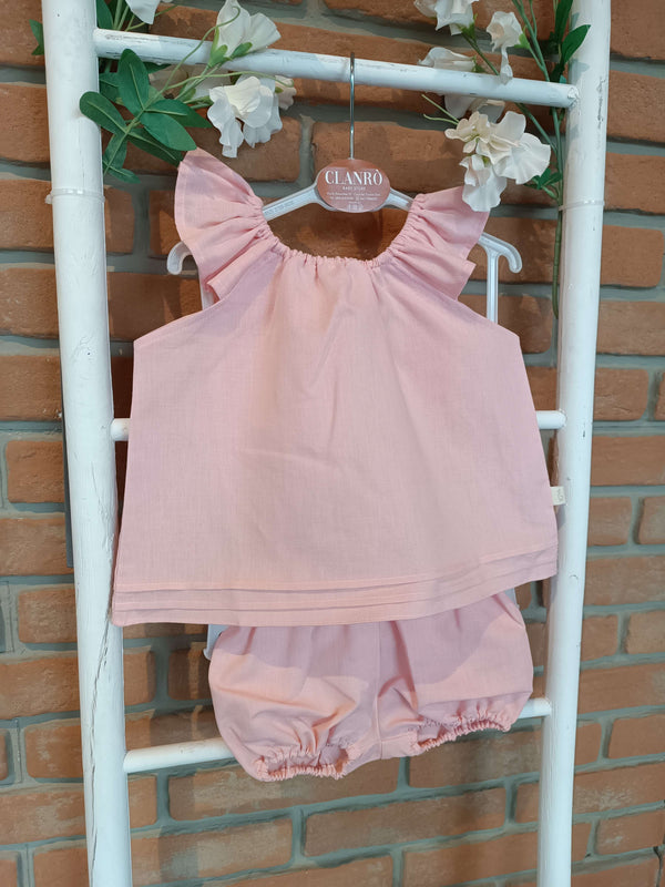 BABYGI COMPLETO BLUSA E CULOTTE IN LINO ROSA