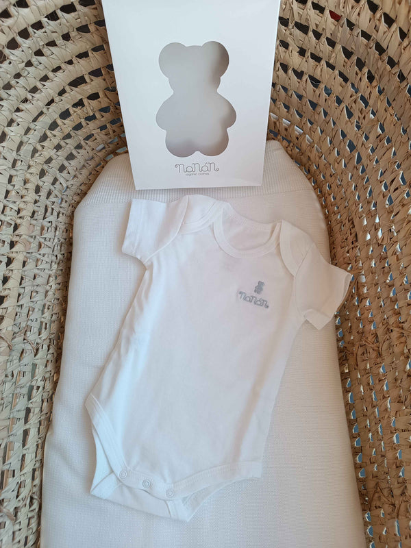 NANAN BODY MEZZA MANICA COTONE ORGANICO ORSETTO AZZURRO