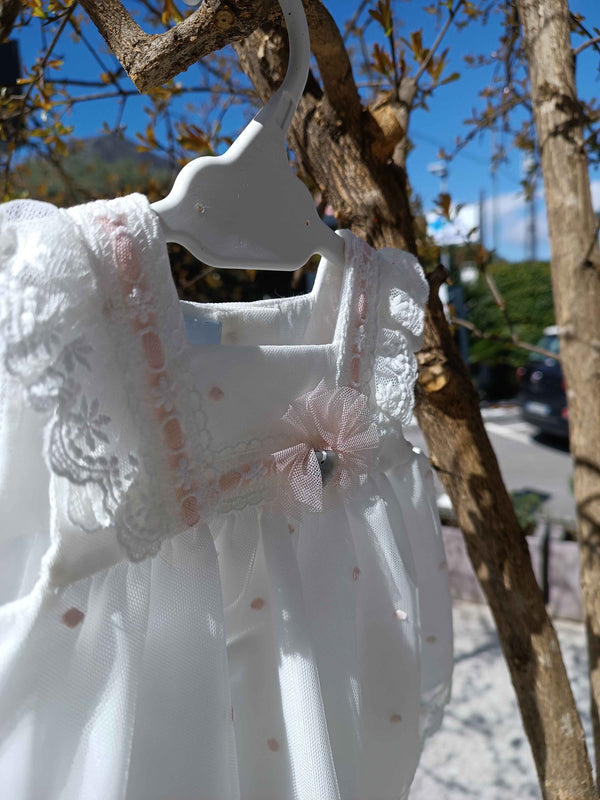 GRANLEI ABITO BIANCO CON TULLE E PIZZO+COULOTTE