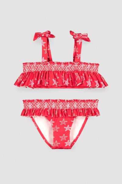 YSABEL MORA Bikini da bambina con dettagli a balze e motivo a nido d'ape di stelle marine 95155