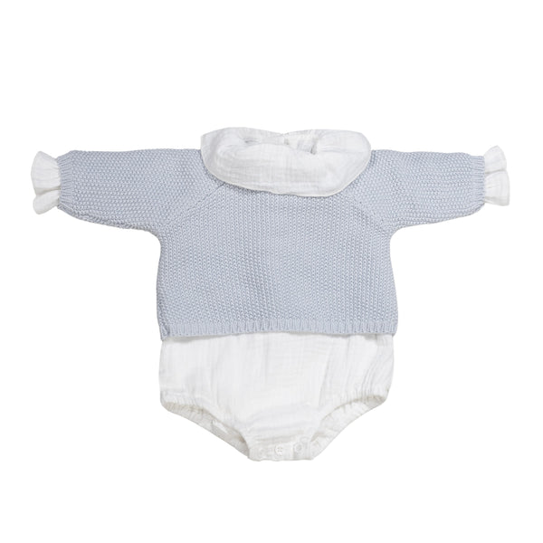 PASITO A PASITO SET MAGLIA IN TRICOT + CULOTTE + BODY BAMBULA AZZURRO 0-1 MESE
