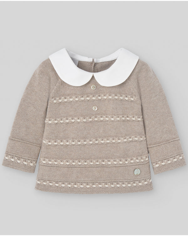 PAZ RODRIGUEZ COMPLETO COTONE/CASHMERE LAVORATO COLLO TONDO TORTORA
