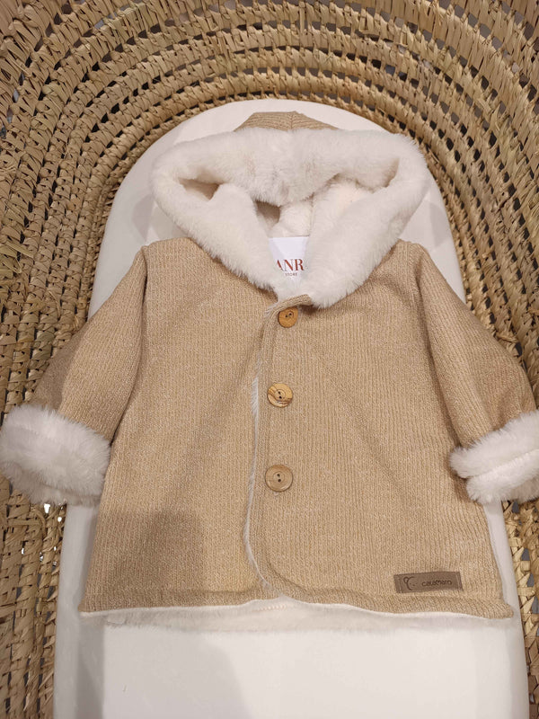 CALAMARO CAPPOTTINO BEIGE CON PELLICCIOTTO BIANCO INTERNO 14019
