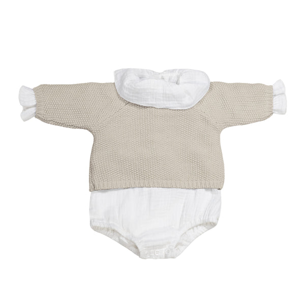 PASITO A PASITO SET MAGLIA IN TRICOT + CULOTTE + BODY BAMBULA BEIGE 0-1 MESE