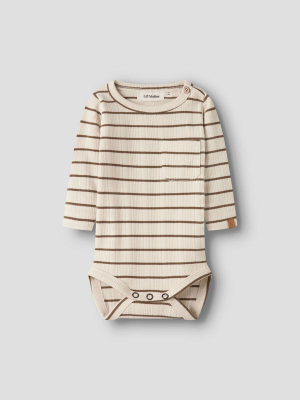 LIL ATELIER BODY A RIGHE PANNA E MARRONE TURTLEDOVE/KANGAROO