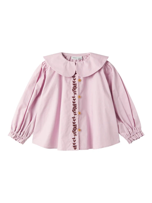 NAME IT CAMICIA A CAMPANA ROSA CON RICAMO