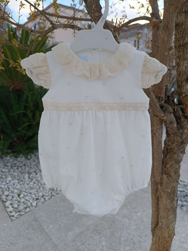 GRANLEI PAGLIACCETTO BIANCO ECRù CON PIZZO E POIS