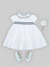 PATACHOU ABITO BIANCO CON PUNTO SMOCK E RICAMI BLU