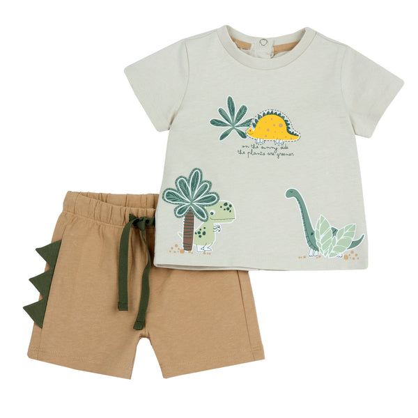 CHICCO COMPLETO MAGLIAMEZZA MANICA +PANTALONI CORTI DINOSAURI