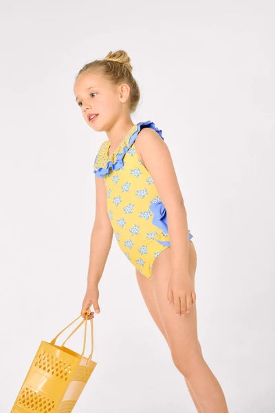 YSABEL MORA Costume da bagno per bambina con volant e fiocchi, stampa tartaruga 95137