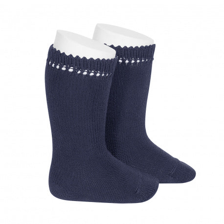 CONDOR CALZINO ALTO IN COTONE PERLE BLU