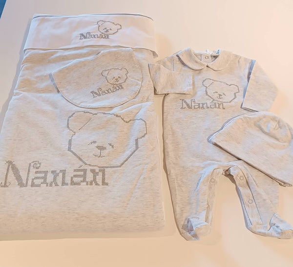 NANAN SET NASCITA COTONE ORGANICO 7 PEZZI GRIGIO PERLA