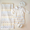 MARLù EK51 SET NASCITA TUTINA 0-3M FILO COTONE+COPERTA+CAPPELLO+SCARPINA CIELO POLVERE MULTICOLOR