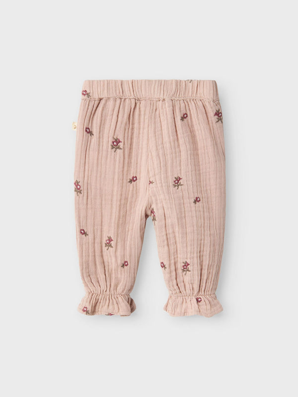 LIL ATELIER PANTALONE GARZATO RICAMATO ROSE