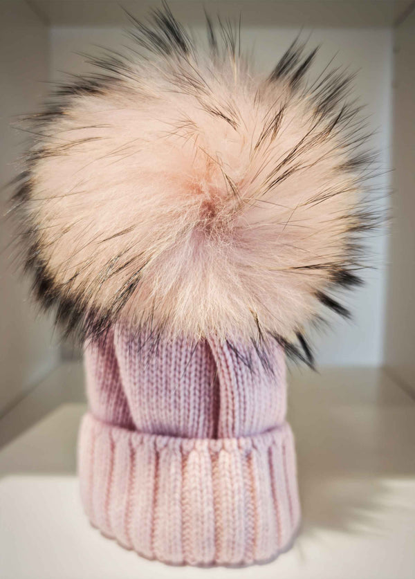 CAPPELLO LANA ROSA POM POM VOLPE ROSA