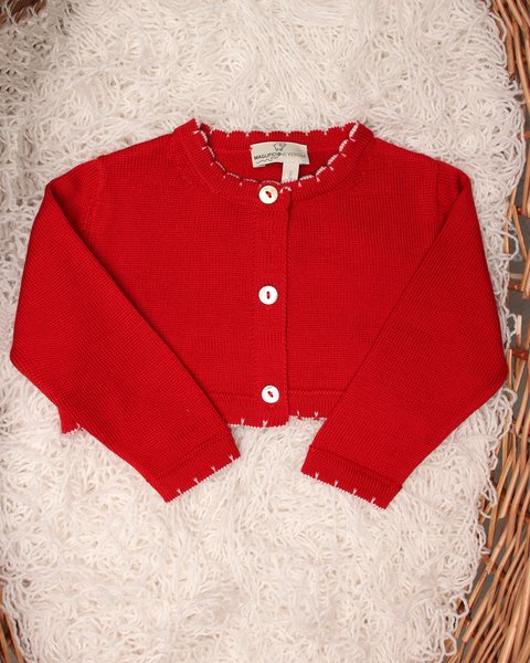 MAGLIFICIO DI VERONA GIACCHINA IN PURA LANA MERINO ROSSA CON SMERLO BIANCO