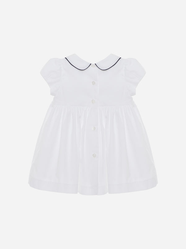 PATACHOU ABITO BIANCO CON PUNTO SMOCK E RICAMI BLU