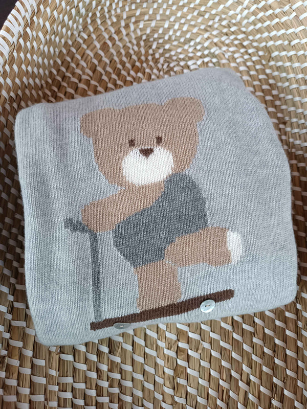Jo Milano coperta lana e pile con orsetto grigia