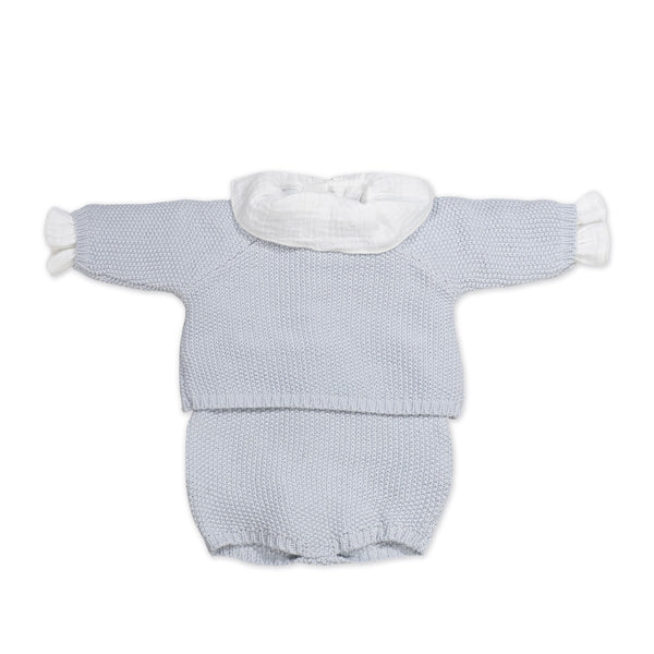 PASITO A PASITO SET MAGLIA IN TRICOT + CULOTTE + BODY BAMBULA AZZURRO 0-1 MESE