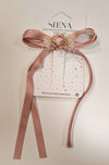 SIENA FERMAGLIO FIOCCO NASTRO E FIORI LULU ROSA ANTICO 10CM