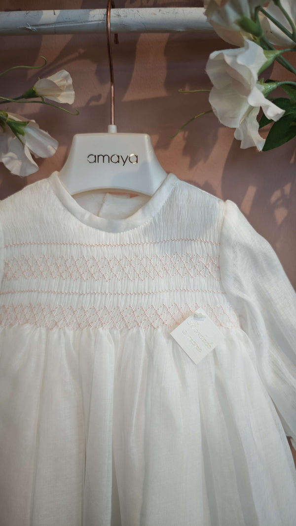 AMAYA ABITO BATTESIMALE PUNTO SMOCK CRUDO ROSA 190027