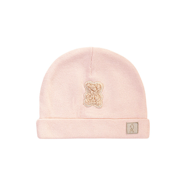 Cappellino nascita con orsetto rosa cipria 0-6m