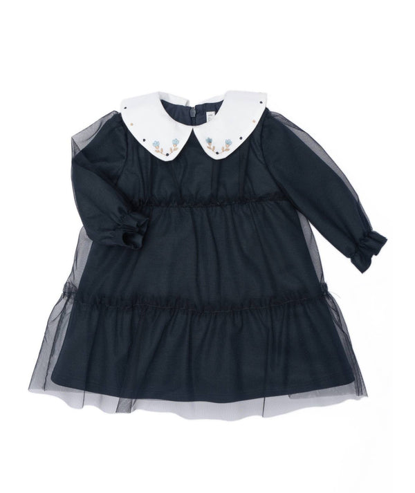 BARCELLINO ABITO BLU TULLE CON COLLETTO RICAMATO 12529