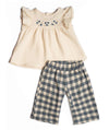 BARCELLINO COMPLETO BLUSA RICAMATA +PANTALONE VICHY BLU
