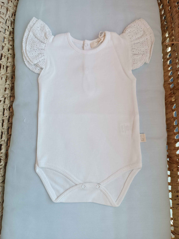 BABYGI BODY MANICA VOLANT SANGALLO BIANCO