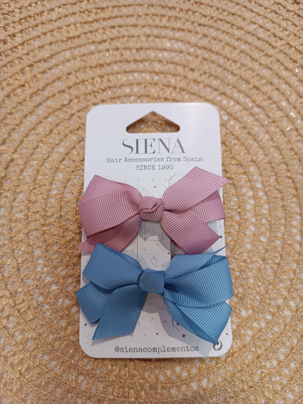 SIENA 2 PINZE CON FIOCCHI GROS GRAIN AZZURRO/ROSA ANTICO