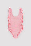 YSABEL MORA COSTUME Costume da bagno da bambina con stampa a righe arricciate 95136