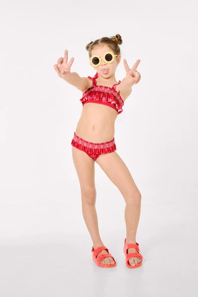 YSABEL MORA Bikini da bambina con dettagli a balze e motivo a nido d'ape di stelle marine 95155
