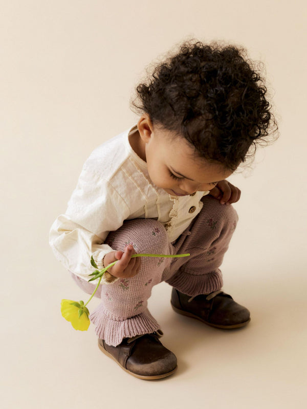 LIL ATELIER PANTALONE GARZATO RICAMATO ROSE