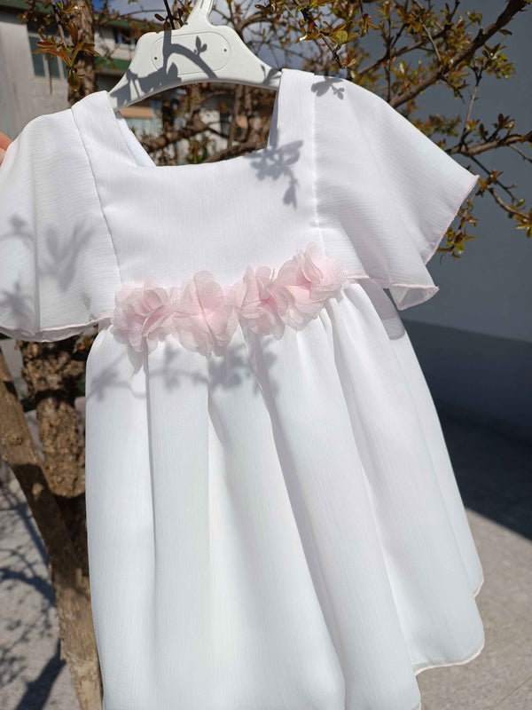 GRANLEI ABITO BIANCO E ROSA CRÊPE GEORGETTE